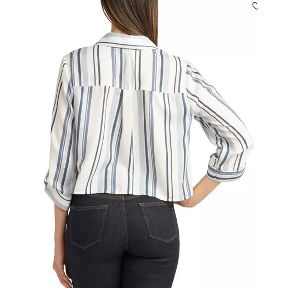 NEW BCX Striped Collared Button Up Shirt Size Large Blue Career Work NWT - Picture 3 of 10